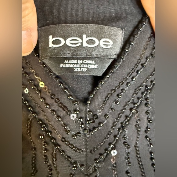 Bebe black Sequin evening occasion date night waist halter tank zip side XS EUC - Picture 6 of 9